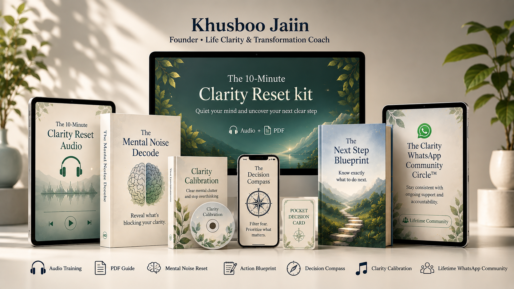 The Next Step Reset Kit: audio training, PDF guide, action blueprint and decision compass